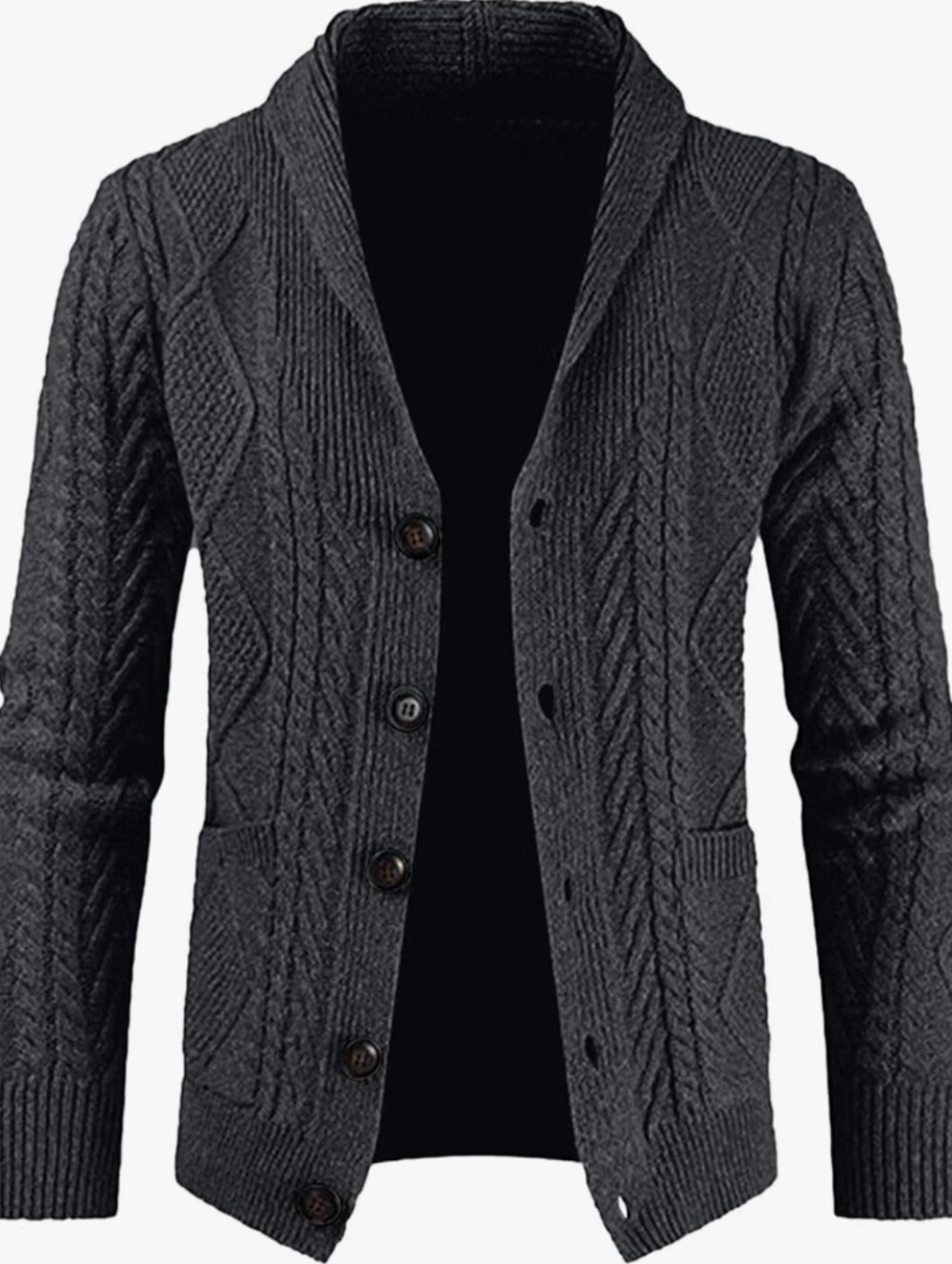 Mens Wool Blend Shawl Collar Cable Knit Cardigan Sweater